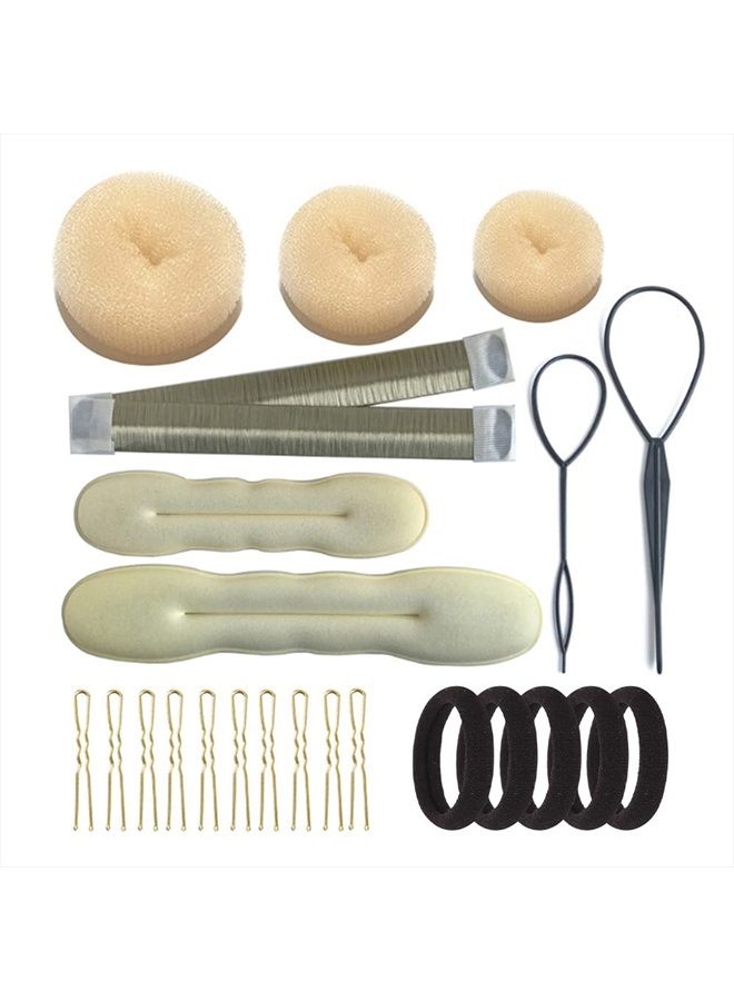 iFlyMars 3 Pieces Hair Donut Bun Makers, 2 Pieces Foam Sponge Bun Shapers, 1 Pieces Magic French Twist Hairstyle Clip,2 Snap Bun Makers,10 pieces Hair Elastic Bands, 20 pieces Hair Pins (Blonde) - Image 1