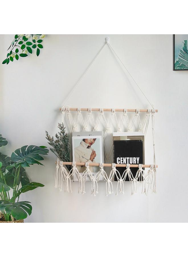 Bluejw New Handmade Woven Tapestry Book Magazine Storage Net Bag Nordic Style Cotton Rope Hanging Basket Home Homestay Decorative Wall Decoration  - Image 2