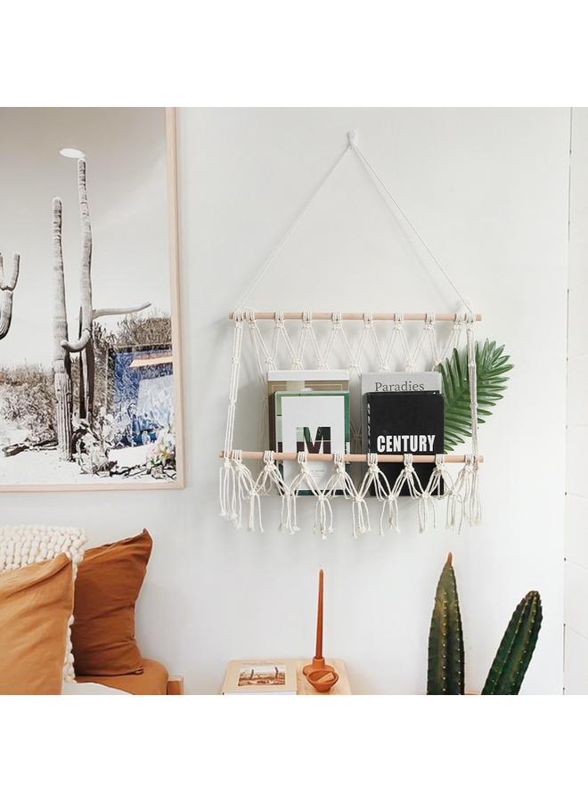 Bluejw New Handmade Woven Tapestry Book Magazine Storage Net Bag Nordic Style Cotton Rope Hanging Basket Home Homestay Decorative Wall Decoration  - Image 3