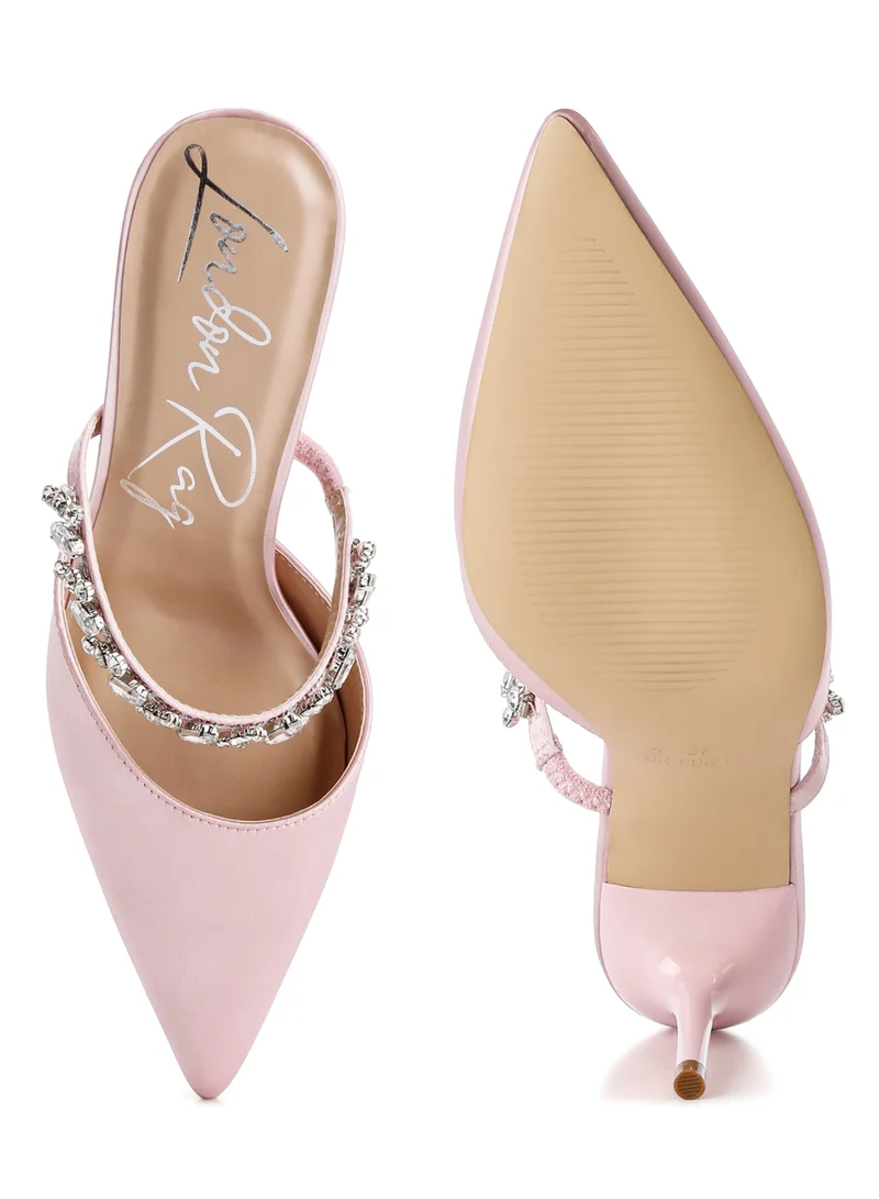لندن راج صندل Diamante Stiletto Mules بلون أحمر الخدود