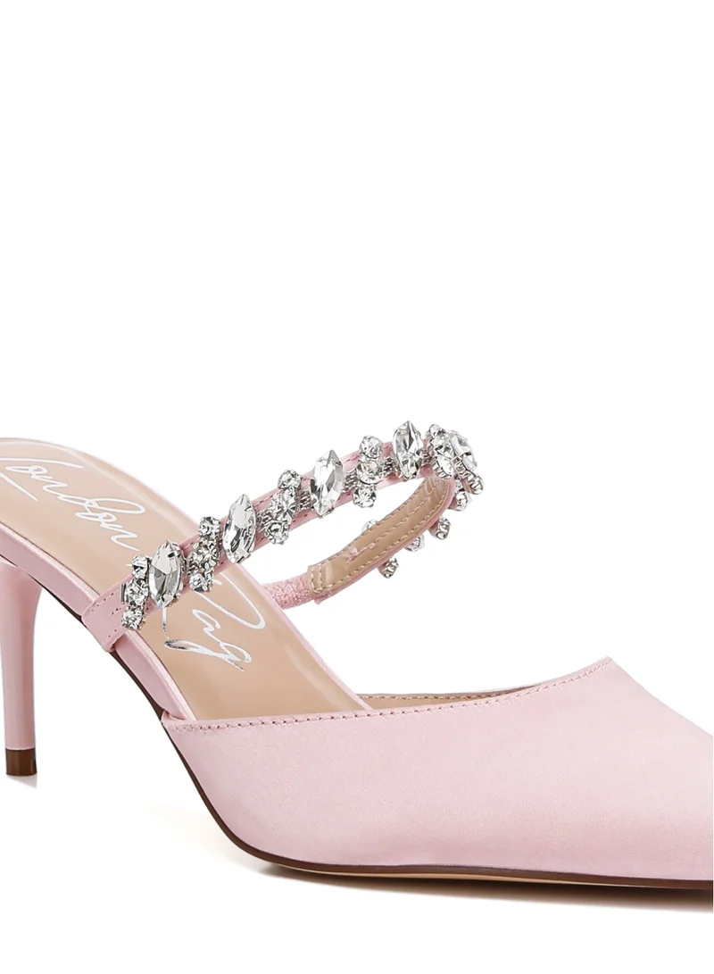 لندن راج صندل Diamante Stiletto Mules بلون أحمر الخدود