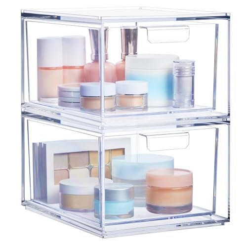 STORi Audrey Stackable Clear Bin Plastic Organizer Drawers  2 Piece Set  Organize Cosmetics and Beauty Supplies on a Vanity  Made in USA - Image 1