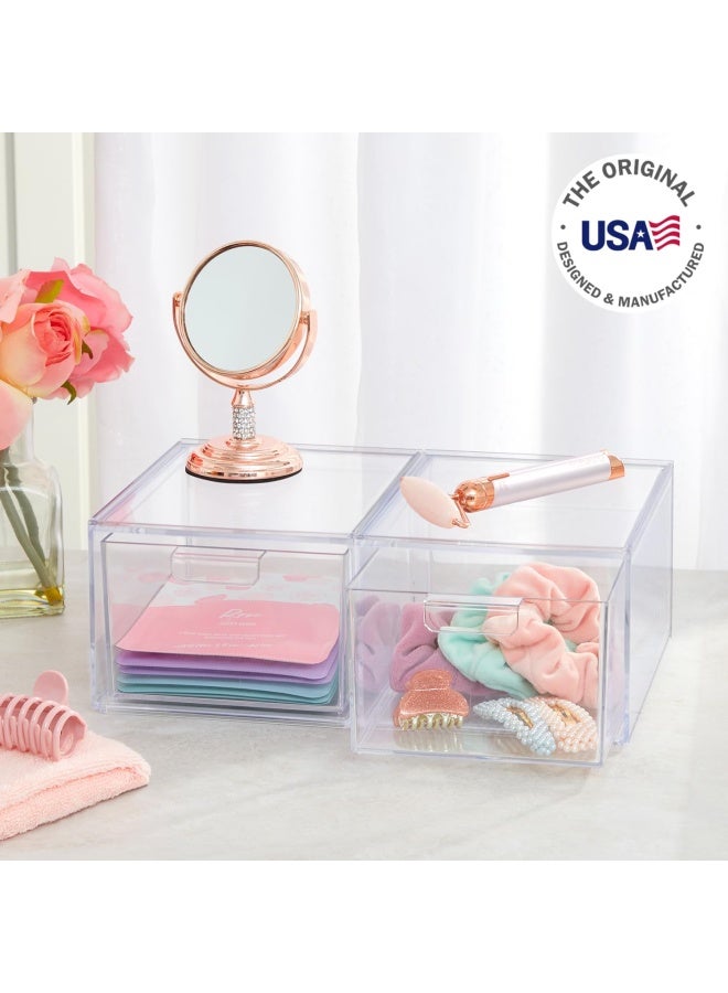 STORi Audrey Stackable Clear Bin Plastic Organizer Drawers  2 Piece Set  Organize Cosmetics and Beauty Supplies on a Vanity  Made in USA - Image 2