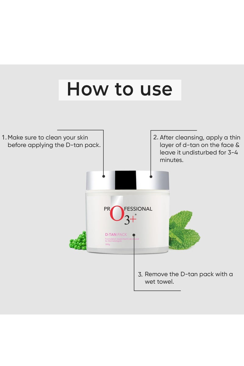 O3+ D-TAN Professional Face Pack for Instant Tan Removal & Glowing Skin with Lactic Acid, Pea Extract & Mint Extract - Ideal for All Skin Types (300g) | Detan Pack for Tan Removal for Face and Body - Image 4