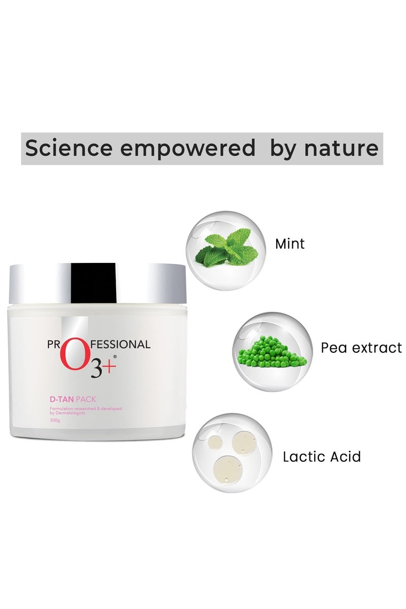 O3+ D-TAN Professional Face Pack for Instant Tan Removal & Glowing Skin with Lactic Acid, Pea Extract & Mint Extract - Ideal for All Skin Types (300g) | Detan Pack for Tan Removal for Face and Body - Image 5