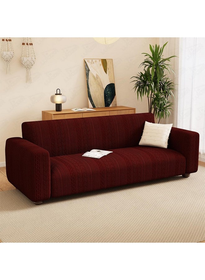 Lukzer غطاء أريكة لوكزر 4 مقاعد بنمط متعرج عميق ماروني باهت | 240 جرام لكل متر مربع قماش جاكار قابل للتمدد عالميًا لحماية الأريكة | غطاء أريكة مضاد للانزلاق وقابل للغسل (230-300 سم/SC-138-04) - Image 1