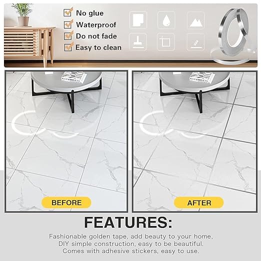 VEMPIX Home Tile Sticker Waterproof Gap Sealing Tape Strip SelfAdhesive Decoration Tape for Floor Tiles and Wall Decor Tape Silver - Image 2