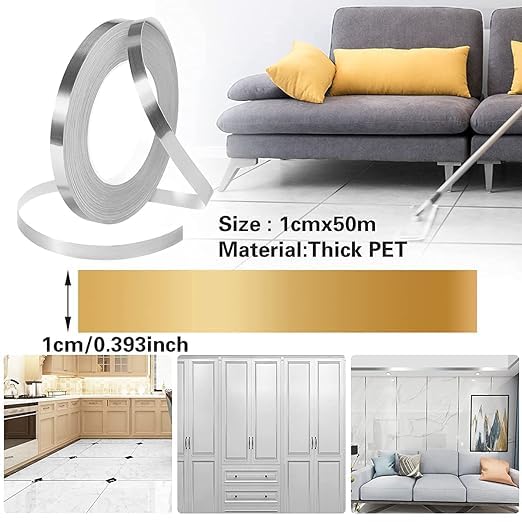 VEMPIX Home Tile Sticker Waterproof Gap Sealing Tape Strip SelfAdhesive Decoration Tape for Floor Tiles and Wall Decor Tape Silver - Image 4