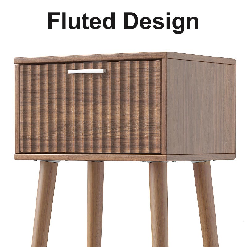 LAATOOREE Nightstands Set of 2, Small Fluted Side Table, Bedside Table with Solid Wood Feet; Modern Mid-Century End Table for Bedroom, Small Space - Image 5