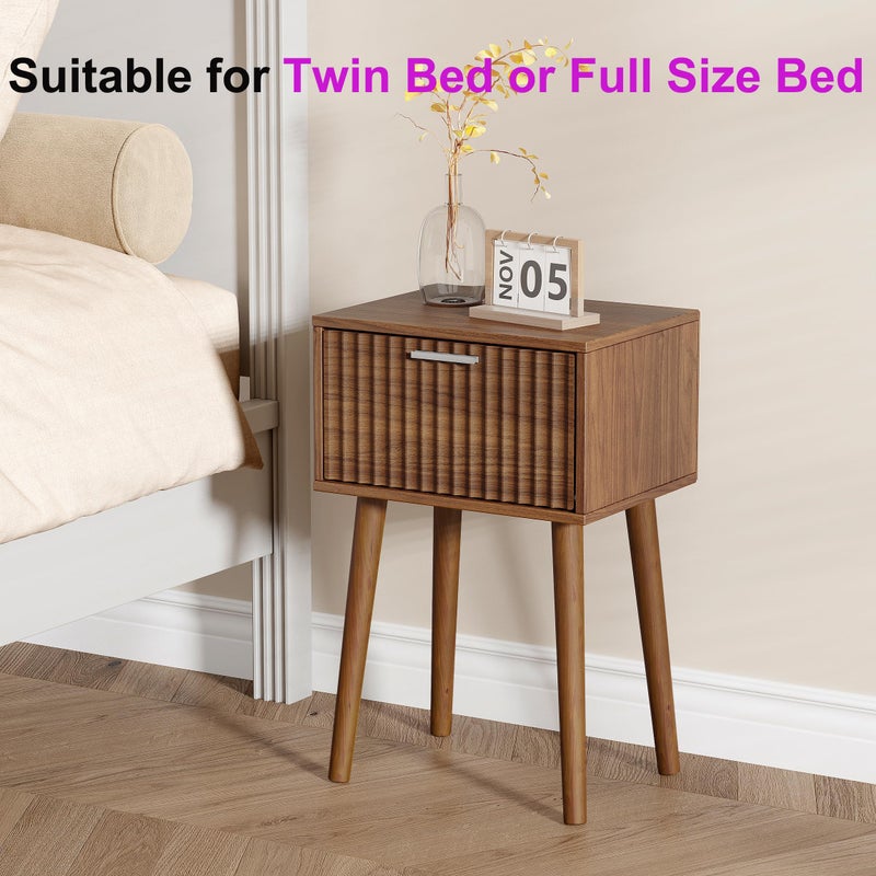 LAATOOREE Nightstands Set of 2, Small Fluted Side Table, Bedside Table with Solid Wood Feet; Modern Mid-Century End Table for Bedroom, Small Space - Image 2
