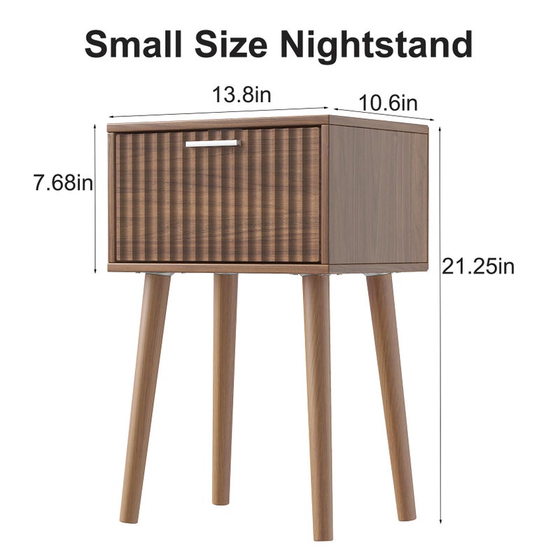 LAATOOREE Nightstands Set of 2, Small Fluted Side Table, Bedside Table with Solid Wood Feet; Modern Mid-Century End Table for Bedroom, Small Space - Image 3