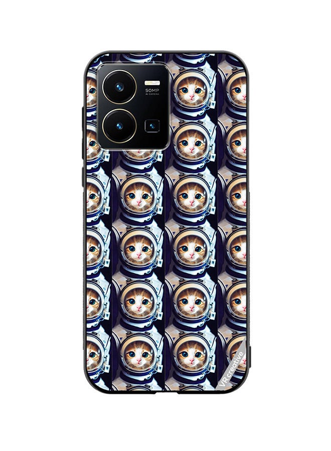 Protective Case Cover For Vivo Y35 Cat Face Inside Astronauts Helmet Pattern Design Multicolour