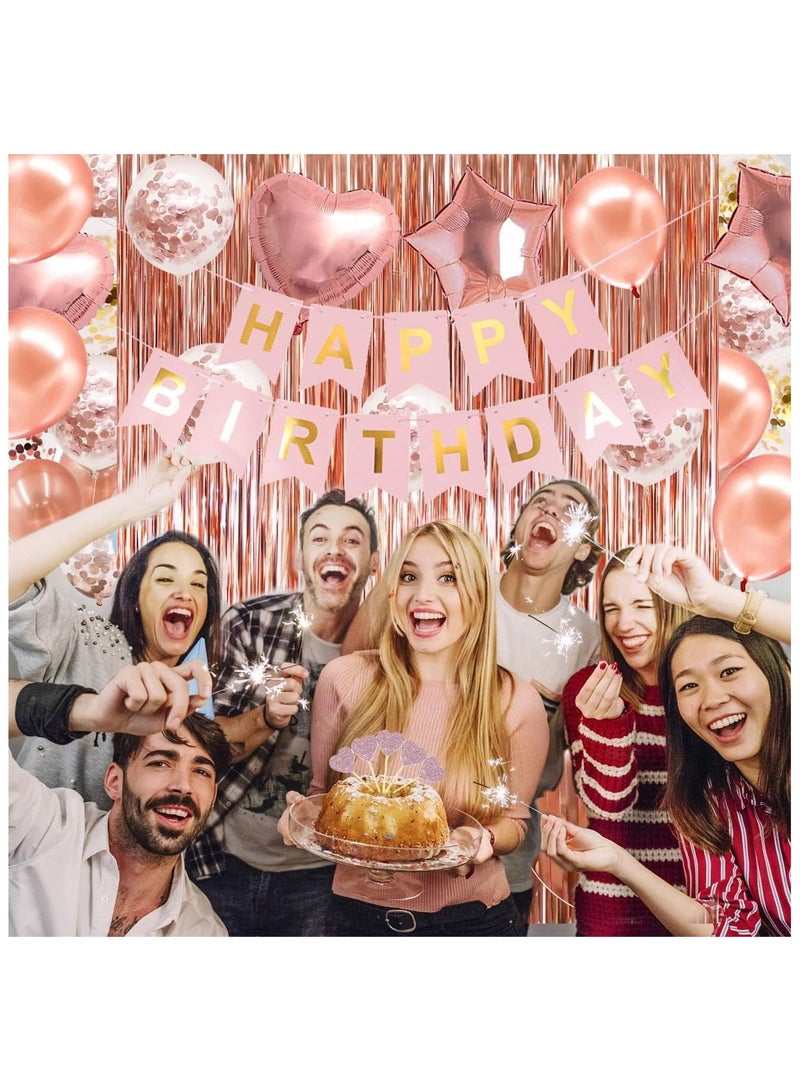 وارتفع الذهب عيد ميلاد الحزب الديكور ، عيد ميلاد سعيد لافتات ، وارتفع الذهب شرابة الستائر ، على شكل قلب نجمة احباط البالونات قصاصات الورق الملونة ، وتعليق الدوامات ، ومناسبة للسيدات عيد ميلاد الأميرة الطرف فتاة - Image 4