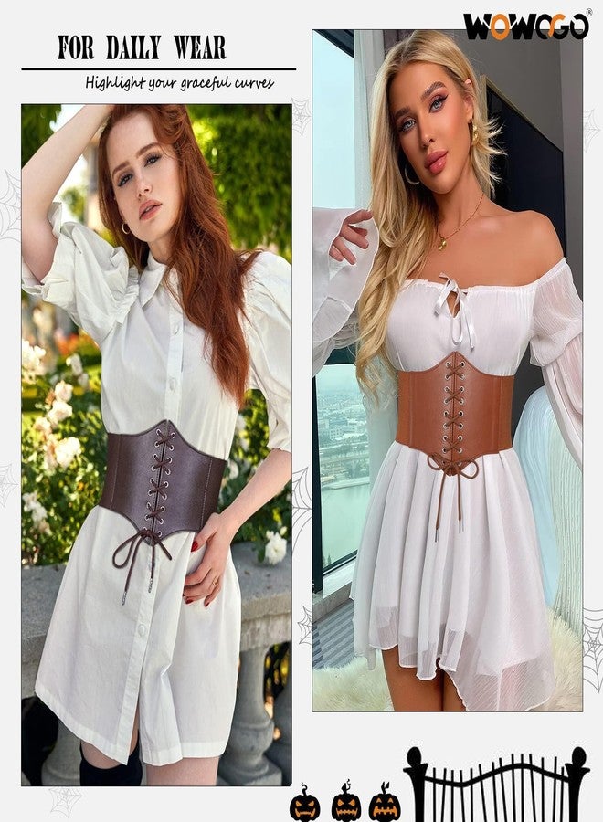 WOWOGO Corset Belt for Women Lace Up Elastic Leather Waist Corset Tied Waspie Belt for Renaissance Pirate Halloween Costume - Image 5