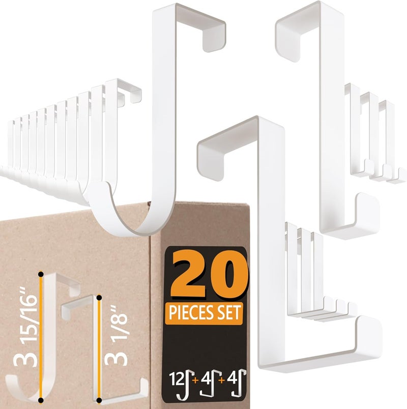 4smile Over The Door Hooks, Set of 20, Stainless Steel - 12 x Coat Hanger J-Shaped, 4 x Towel Holder Z-Shaped, 4 x Cabinet Hooks fit up to 1 3/8" - Wreath Hanger, Thin Enough for Doors to Close - Image 1