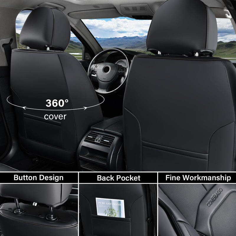 Coverado Automotive Seat Covers, Leather Seat Covers Front Seat, Luxury Car Seat Covers with Lumbar Support, Front Driver Seat Covers, Car Seat Protector Waterproof Universal Fit Most Cars(Black) - Image 2