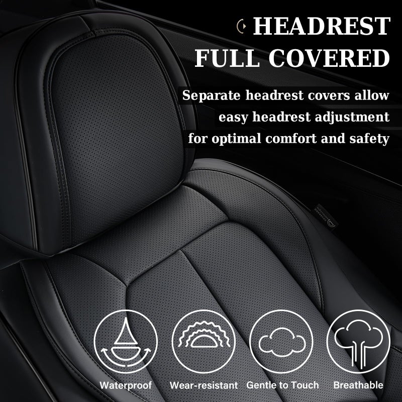 Coverado Automotive Seat Covers, Leather Seat Covers Front Seat, Luxury Car Seat Covers with Lumbar Support, Front Driver Seat Covers, Car Seat Protector Waterproof Universal Fit Most Cars(Black) - Image 4