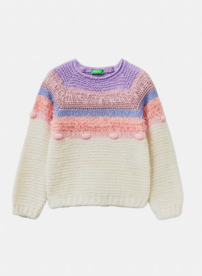 بينيتون سويتر بنات مخطط بخيوط لامعة - Image 1