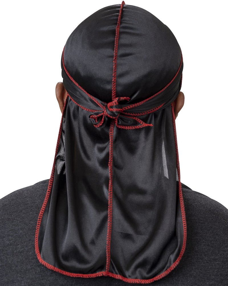 Veeta Superior Silk Durag - Smooth Silk Durag for Men & Women, Long Double Wide Straps, Outside Seam Triple Stitch Du Rag (Lava) - Image 2