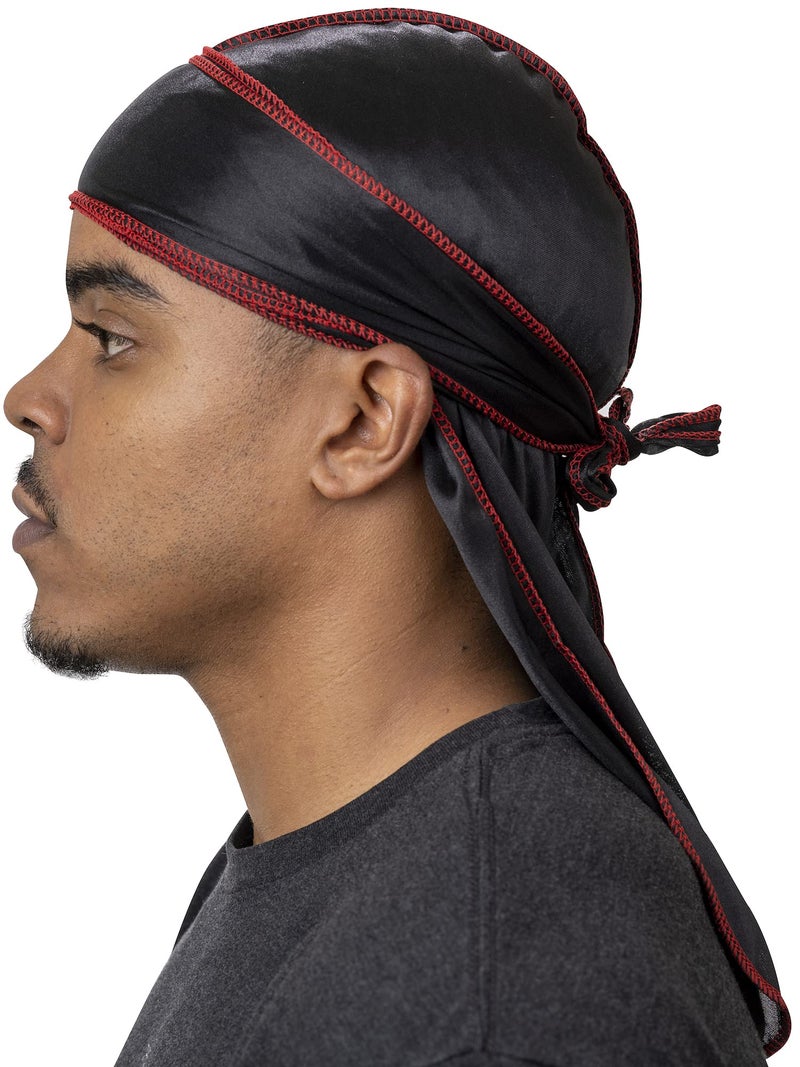 Veeta Superior Silk Durag - Smooth Silk Durag for Men & Women, Long Double Wide Straps, Outside Seam Triple Stitch Du Rag (Lava) - Image 1
