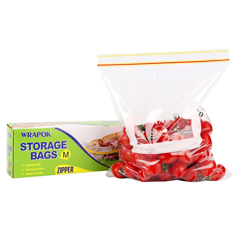 WRAPOK Medium Freezer Bags Ziplock Reusable Sandwich Plastic Food Bags  98 x 87 Inch 50 Count