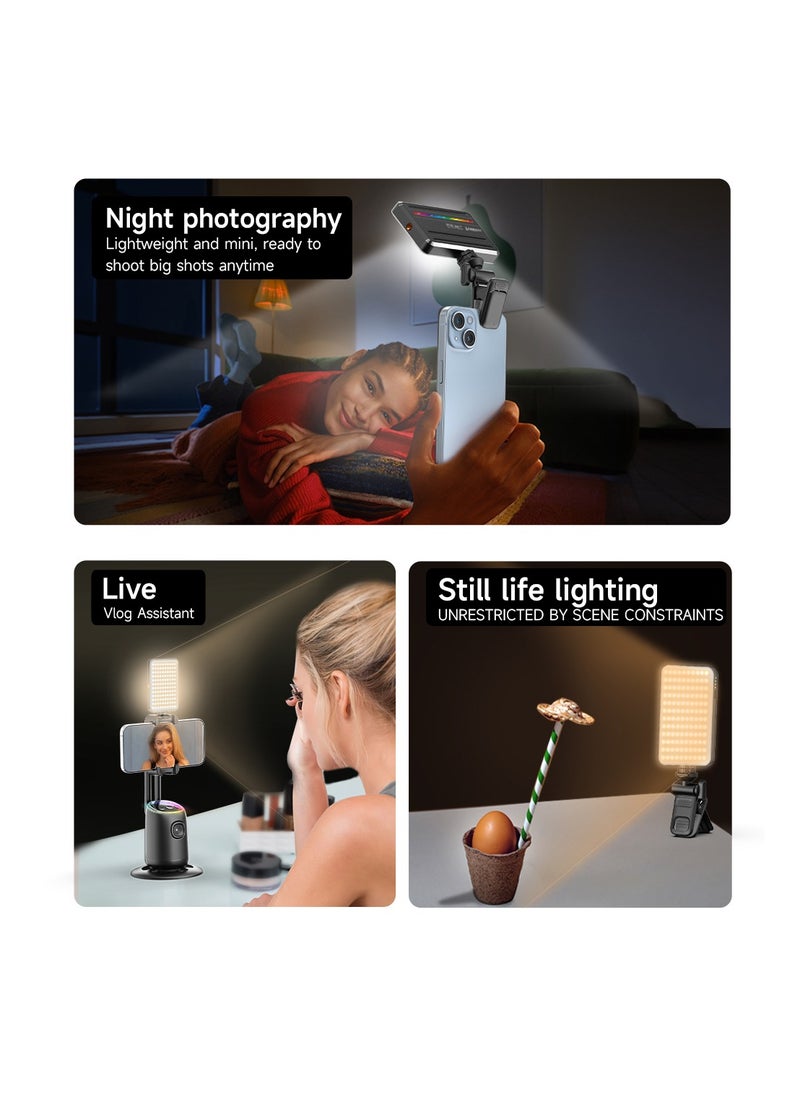 RGB Video Light, Portable LED Fill Light with 3000mAh Built-in Battery, for Selfie/Live Streaming/Laptop/Camera, Supports Cold/Natural/Warm Light, 360° Full Color Adjustment with Clip Mount