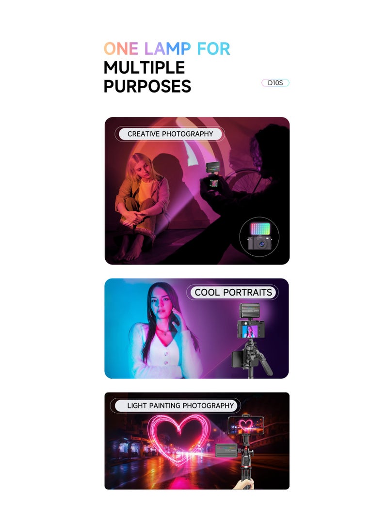 RGB Video Light, Portable LED Fill Light with 3000mAh Built-in Battery, for Selfie/Live Streaming/Laptop/Camera, Supports Cold/Natural/Warm Light, 360° Full Color Adjustment with Clip Mount