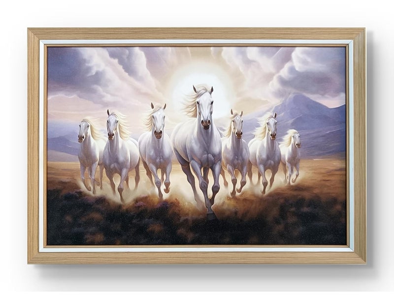 Elegance Vastu Seven Running White Horses Painting Sunrise Picture Photo Frame Outer Size- 19.5 length x 13.5 height inch  - Image 4