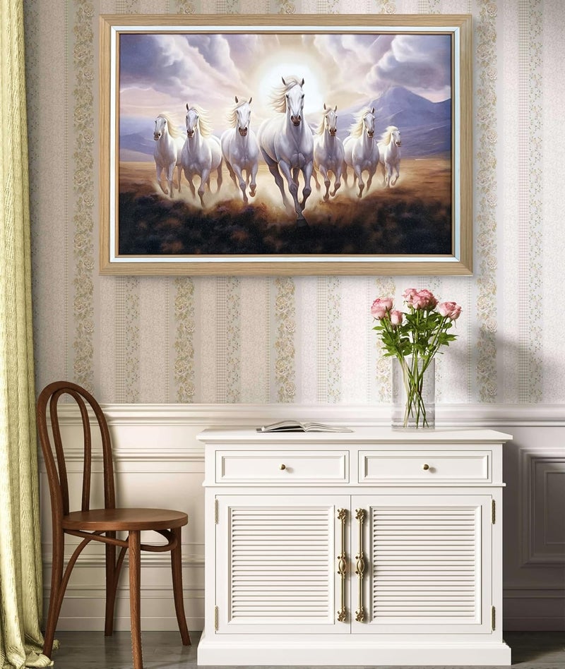 Elegance Vastu Seven Running White Horses Painting Sunrise Picture Photo Frame Outer Size- 19.5 length x 13.5 height inch  - Image 5