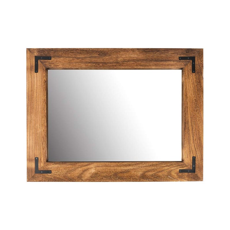 YOSHOOT Rustic Wooden Framed Wall Mirror, Natural Wood Bathroom Vanity Mirror for Farmhouse Decor, Vertical or Horizontal Hanging (26" x 18", Brown) - Image 2