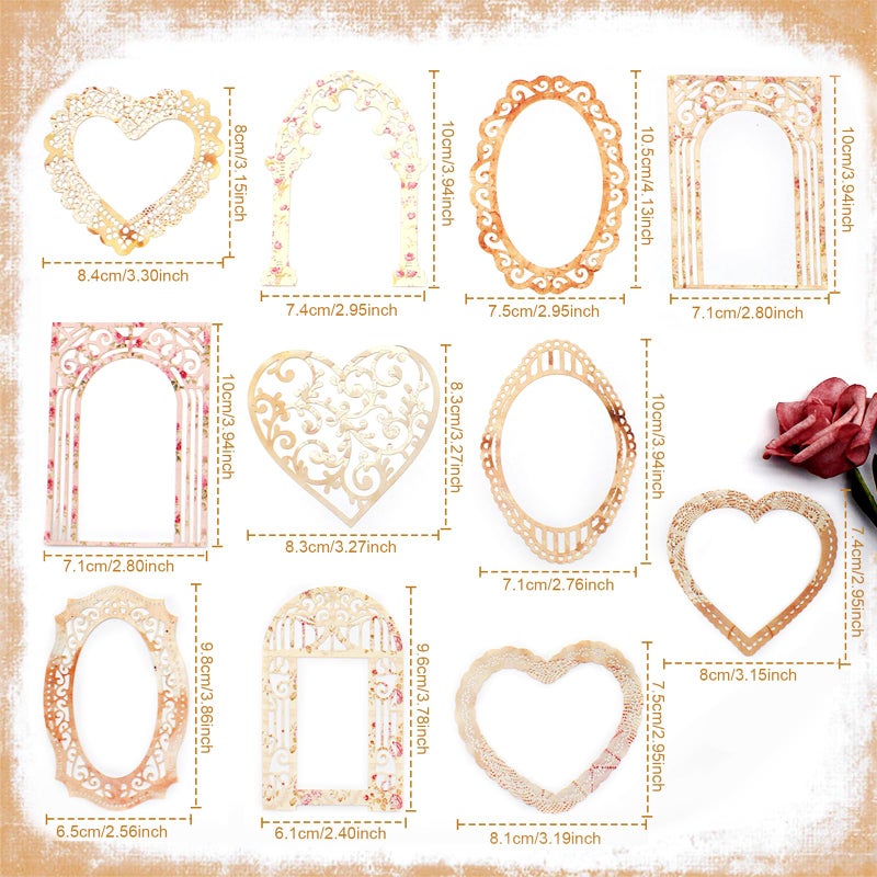 Anvin 30 Pcs Scrapbook Lace Paper Vintage Background Paper Cutouts, Frames, Flowers Heart Hollow Decorative Paper for Scrapbooking, Junk Journal, Art Journaling, Card Making, Planner, DIY - Image 2