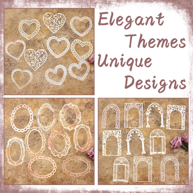 Anvin 30 Pcs Scrapbook Lace Paper Vintage Background Paper Cutouts, Frames, Flowers Heart Hollow Decorative Paper for Scrapbooking, Junk Journal, Art Journaling, Card Making, Planner, DIY - Image 3