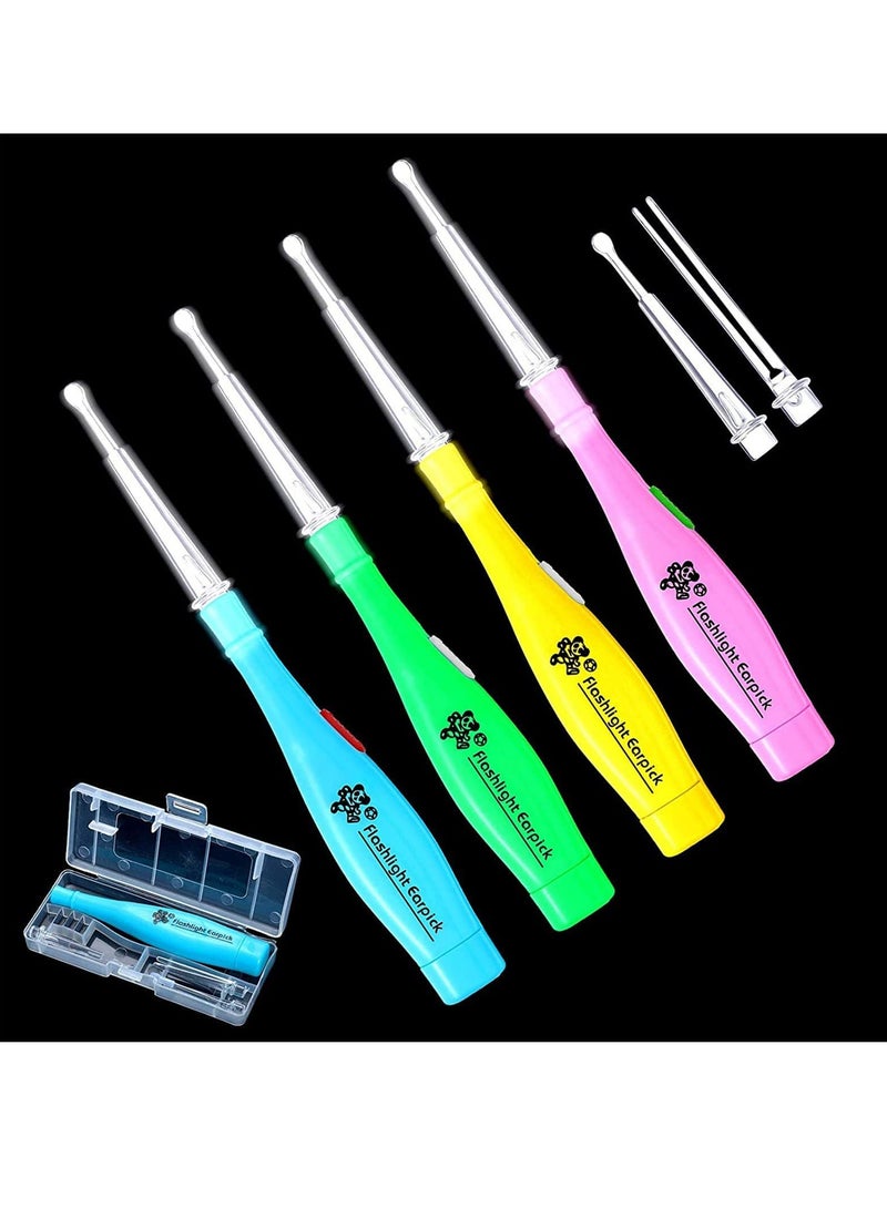 Excefore Ear Wax Removal Tool, Ear Wax Removal, Ear Pick 4 Pieces, with LED Light and Storage Case LED Earwax Spoon Safe Ear Pick Spoon Tweezer Ear Wax Removal Tool Kit with Flashlight for Adults and Children  - Image 2