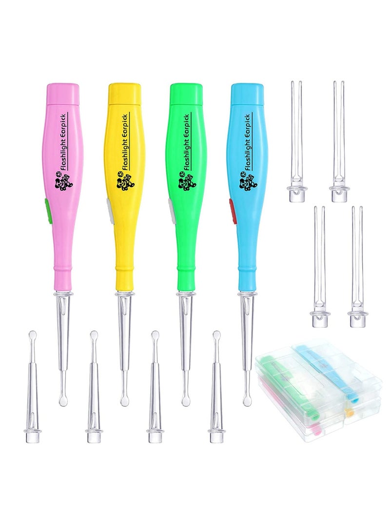 Excefore Ear Wax Removal Tool, Ear Wax Removal, Ear Pick 4 Pieces, with LED Light and Storage Case LED Earwax Spoon Safe Ear Pick Spoon Tweezer Ear Wax Removal Tool Kit with Flashlight for Adults and Children  - Image 1