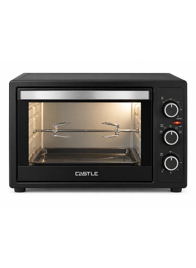 Castle Electric Oven with Rotisserie & Convection Fan – 55L, 2400W, Double Glass Door, Black – EO4055RF