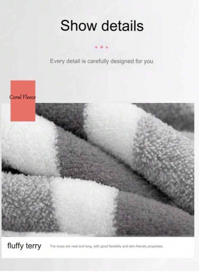 3pcs Soft Absorbent Wide Stripe Bath Towel, Non-Shedding Thickened Towel, Shower Towel Suitable For Bathroom, 1*70x140cm Bath Towel, 2*35x75cm Face Towel- Grey - Image 3