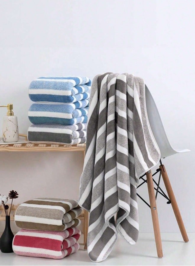 3pcs Soft Absorbent Wide Stripe Bath Towel, Non-Shedding Thickened Towel, Shower Towel Suitable For Bathroom, 1*70x140cm Bath Towel, 2*35x75cm Face Towel- Grey - Image 2