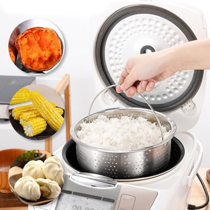 BusoTh Stainless Steel Steam Basket Sugar Removal Rice Cooker Insert Steaming Rack With Handle For Food Egg Vegetables Fruits Versatile Usage Effective Sugar Removal 1 - Image 2