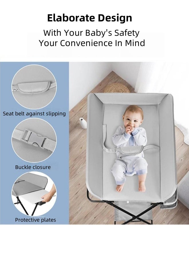 EzzySo Foldable Baby Changing Table with Wheels Baby Diaper Changing Tables 3 level Height Adjustable Infant Care Station with Storage Shelf and Storage Bag  - Image 2