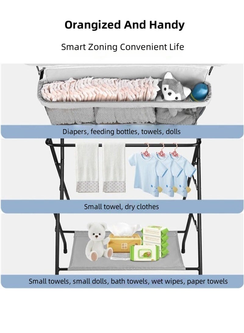 EzzySo Foldable Baby Changing Table with Wheels Baby Diaper Changing Tables 3 level Height Adjustable Infant Care Station with Storage Shelf and Storage Bag  - Image 5