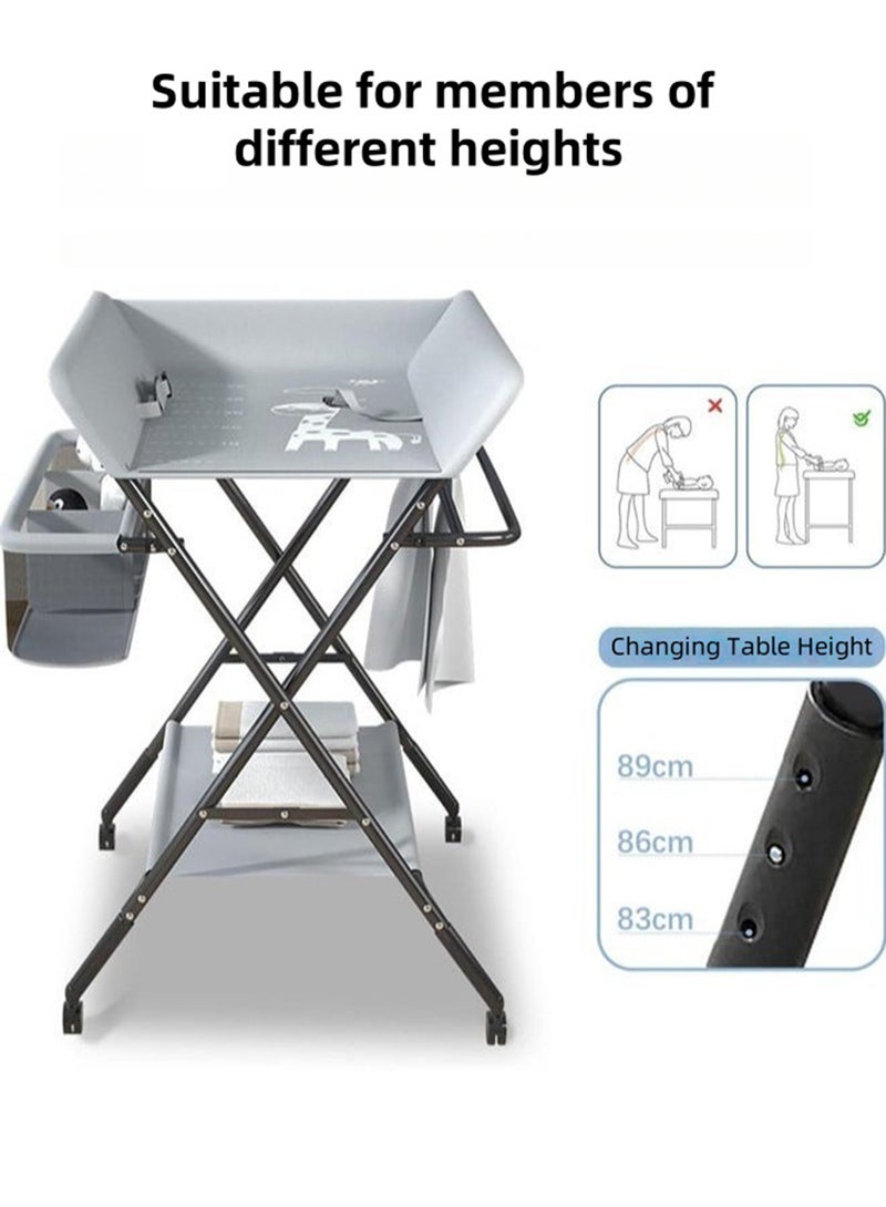 EzzySo Foldable Baby Changing Table with Wheels Baby Diaper Changing Tables 3 level Height Adjustable Infant Care Station with Storage Shelf and Storage Bag  - Image 4