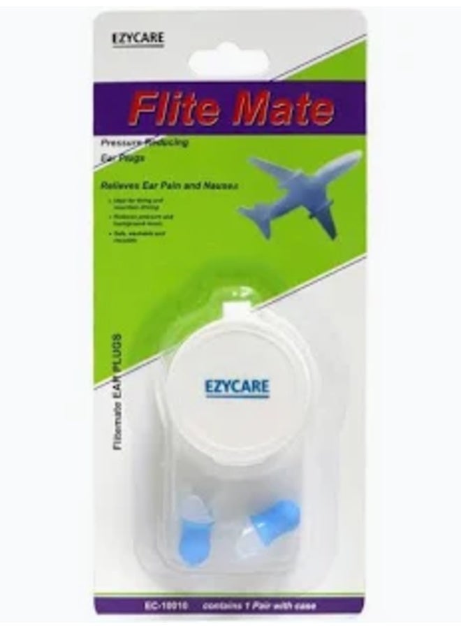 EZYCARE Flite Mate Pressure-Equalizing Ear Plugs for Travel, 1 Pair with Case