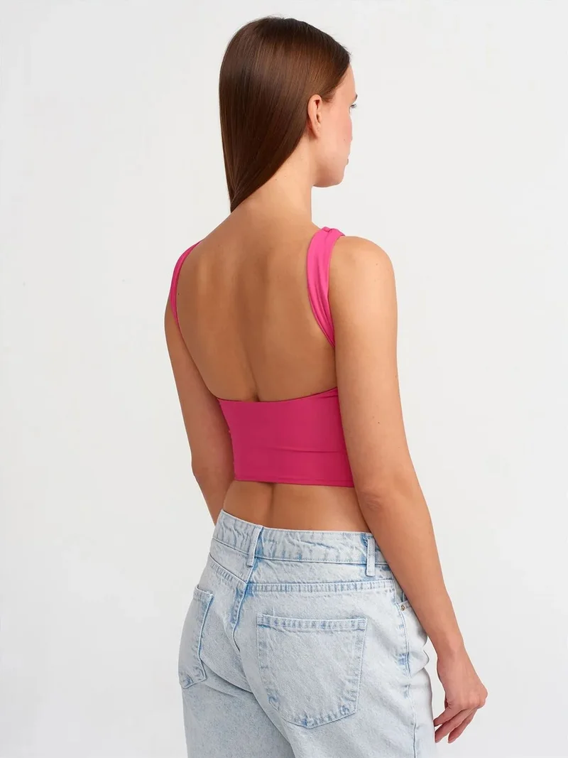 ديلفين Dilvin Women's Sleeveless Cut-Out Crop Blouse