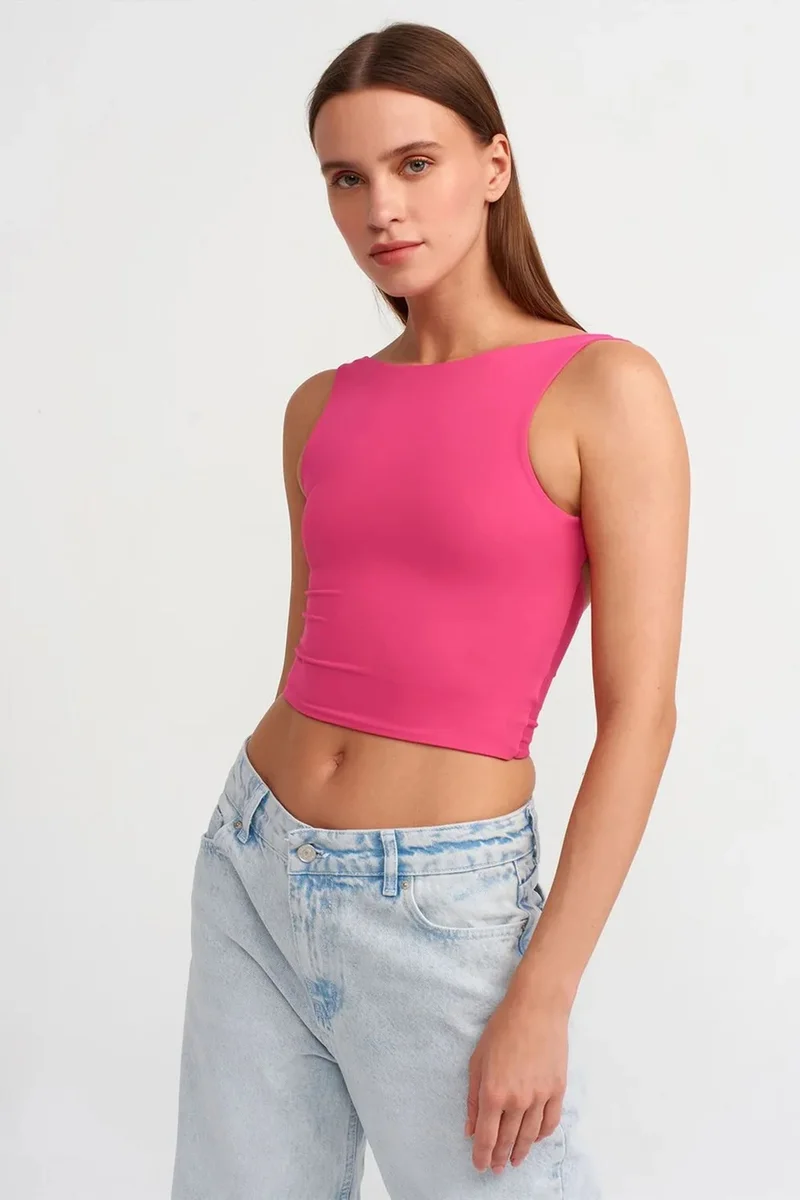 Dilvin Bright Pink DILVIN Women's Sleeveless Cut-Out Crop Blouse for Women | Best Price UAE