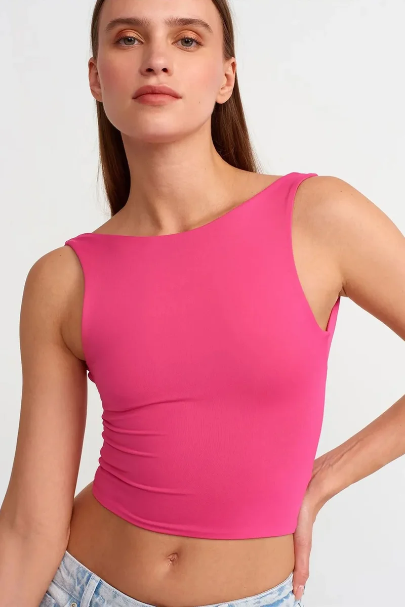 Dilvin Bright Pink DILVIN Women's Sleeveless Cut-Out Crop Blouse for Women | Best Price UAE
