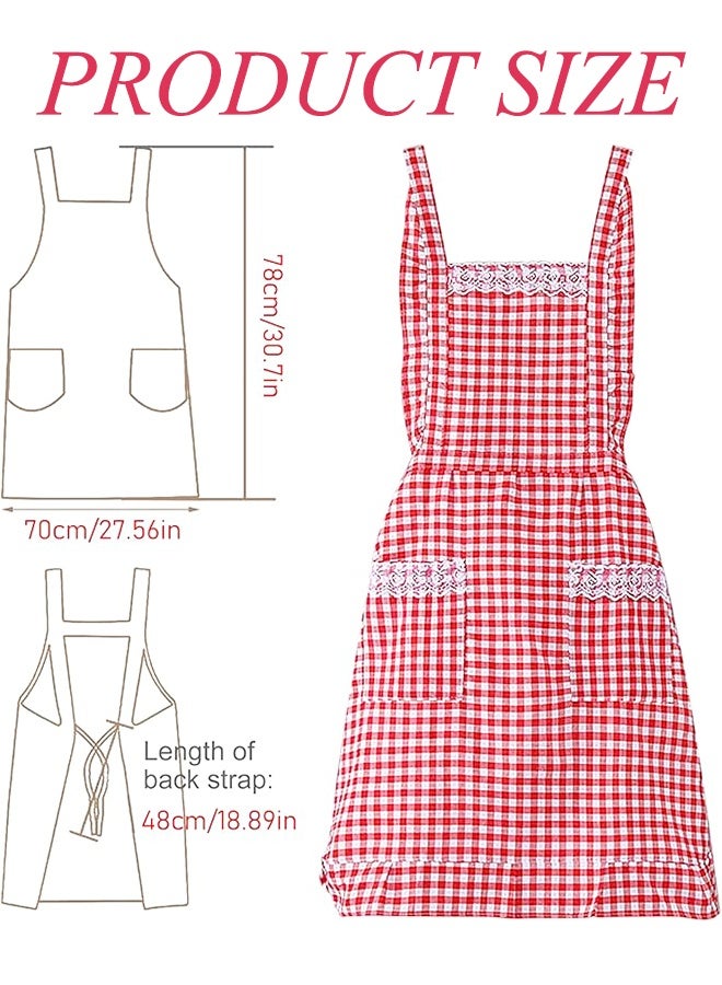 Women Classic Vintage Apron Red and White Gingham Cotton Apron Home Kitchen Chef Bib - Image 5