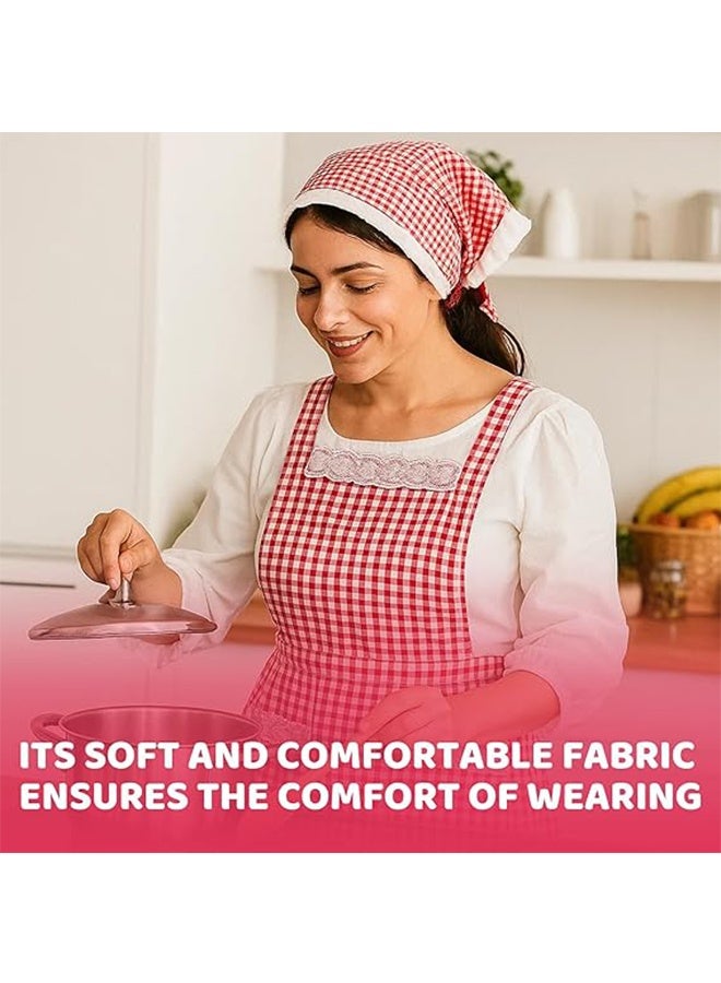 Women Classic Vintage Apron Red and White Gingham Cotton Apron Home Kitchen Chef Bib - Image 3