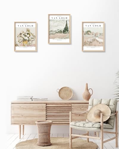 HesenDot Van Gogh High Framed Wall Art Set of 3, 12x16in Neutral Floral Canvas Prints, Abstract Landscape Artwork for Living Room Bedroom Gallery Office Home Décor - Image 4