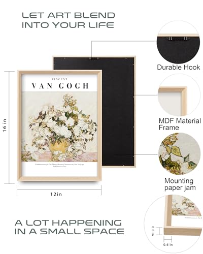 HesenDot Van Gogh High Framed Wall Art Set of 3, 12x16in Neutral Floral Canvas Prints, Abstract Landscape Artwork for Living Room Bedroom Gallery Office Home Décor - Image 3