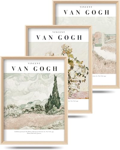 HesenDot Van Gogh High Framed Wall Art Set of 3, 12x16in Neutral Floral Canvas Prints, Abstract Landscape Artwork for Living Room Bedroom Gallery Office Home Décor - Image 1